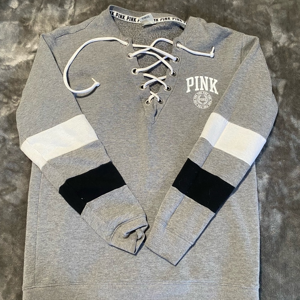 Pink lace up sweater